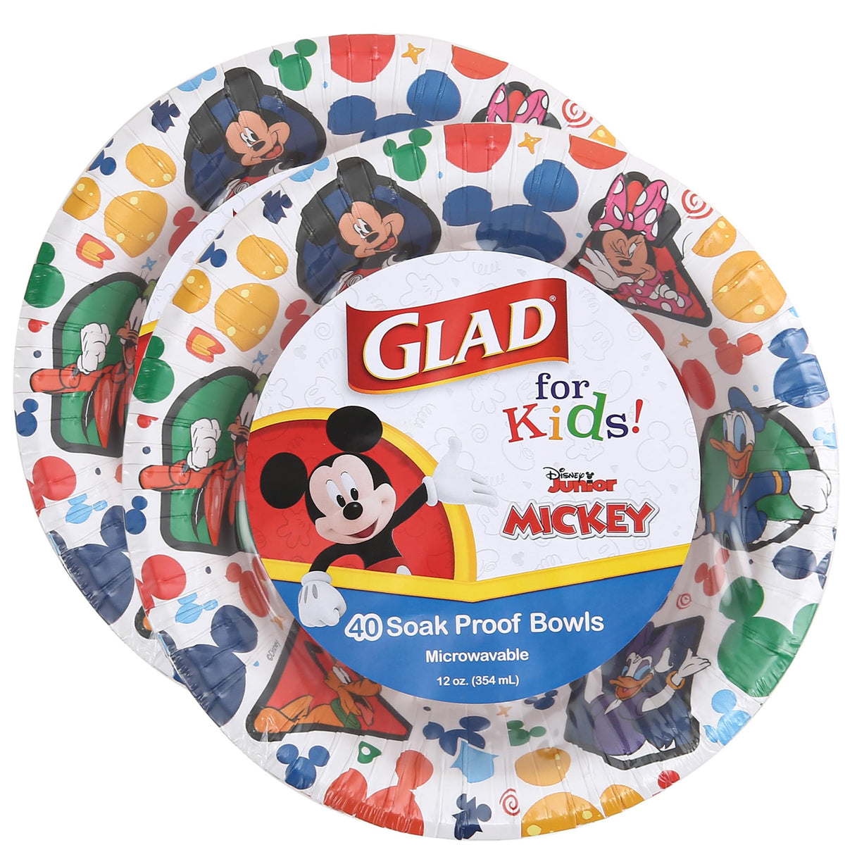 Glad for Kids Disney Mickey and Friends 12oz Paper Bowls| Disney Mickey Mouse Paper Bowls Kids Bowls| Kid-Friendly Paper Bowls for Everyday Use 12oz Paper Bowls 40 Count - 2 Pack