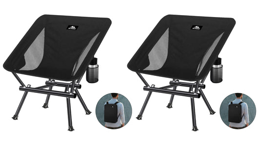 AnYoker Camping Chair Portable Outdoor Beach Lawn Chair Compact Lightweight Folding Chair Backpack Hiking Chair 133ZZ-SJB（Black 2 Pack）