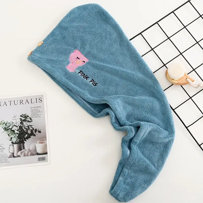 Embroidered Coral Cartoon Hair Drying Cap for Adults
