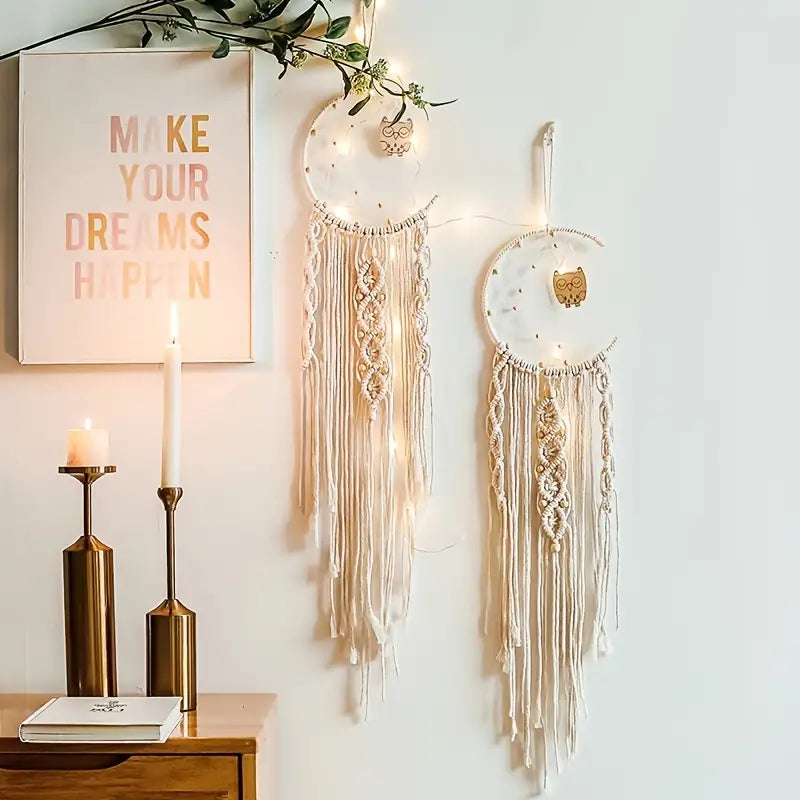 Braided Dream Catcher with Owl Pendant for Home Decor