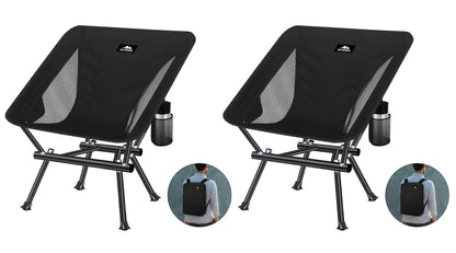AnYoker Camping Chair Portable Outdoor Beach Lawn Chair Compact Lightweight Folding Chair Backpack Hiking Chair 133ZZ-SJB（Black 2 Pack）